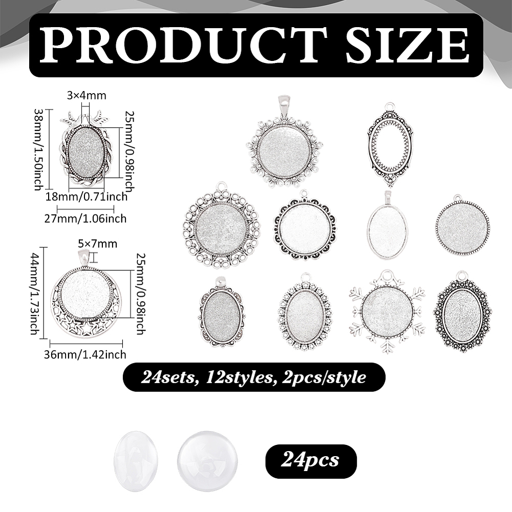 24 Sets Pendant Trays 12 Style - đánh giá và giá Bezels Set Pendant